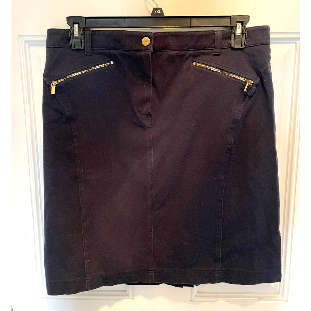 Jones New York Signature Black Cotton Skirt Stretch Zipper Pockets 14